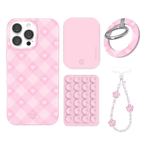Dolly Pink Gingham iPhone Bundle Set - Grip