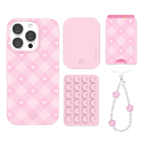 Dolly Pink Gingham iPhone Bundle Set - Wallet