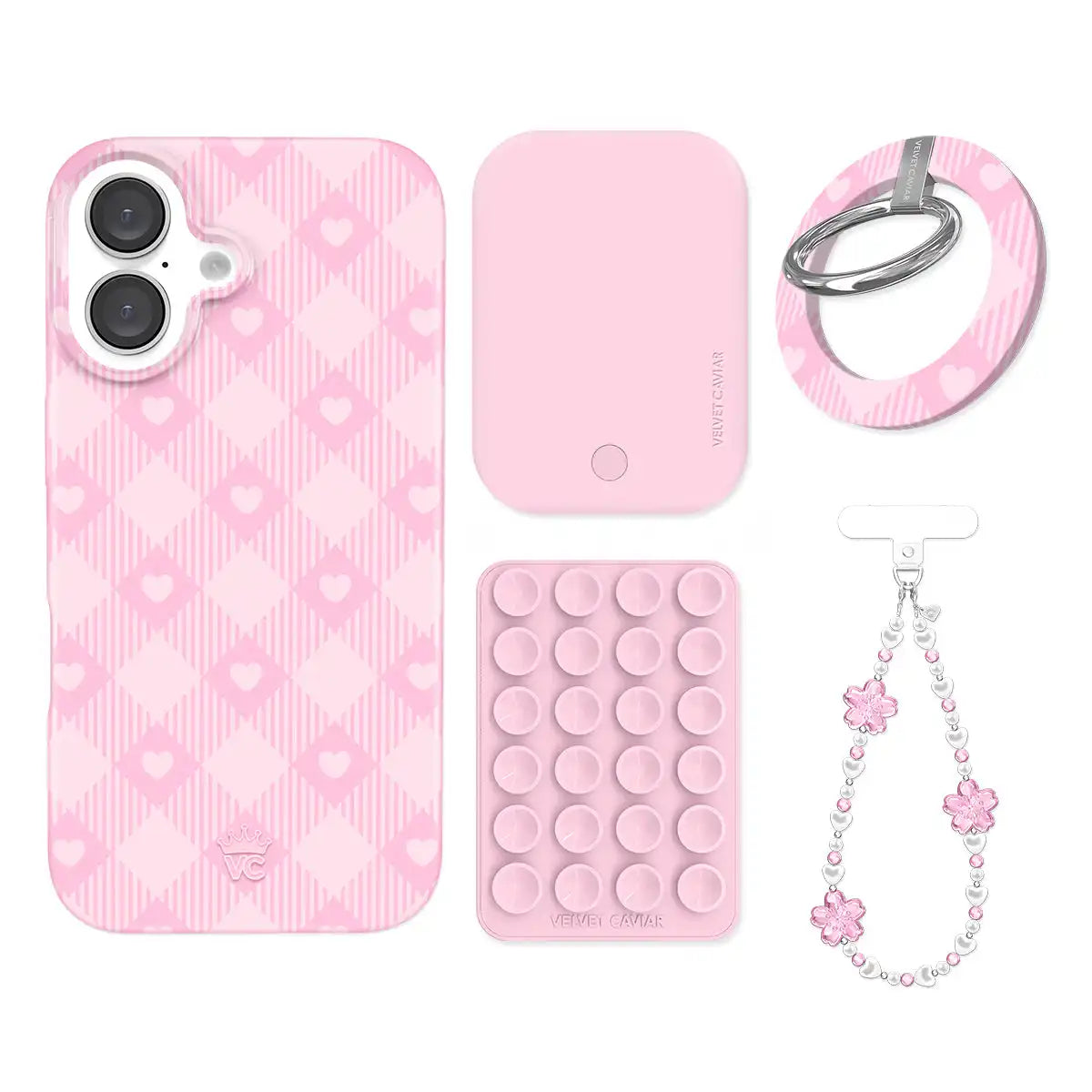 Dolly Pink Gingham iPhone Bundle Set - Grip