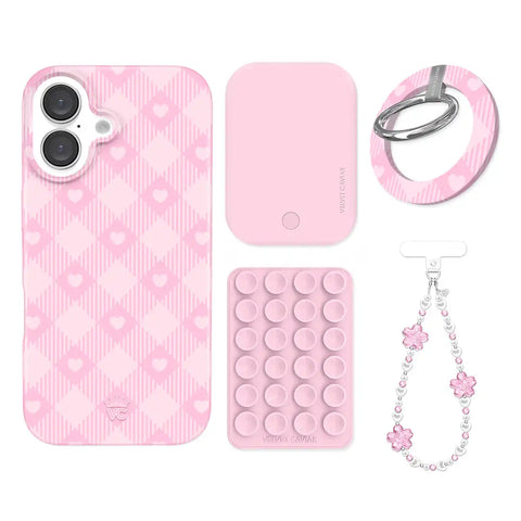 Dolly Pink Gingham iPhone Bundle Set - Grip
