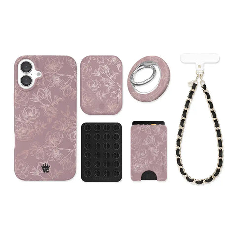 Dusty Rose Chrome Floral iPhone Bundle Set