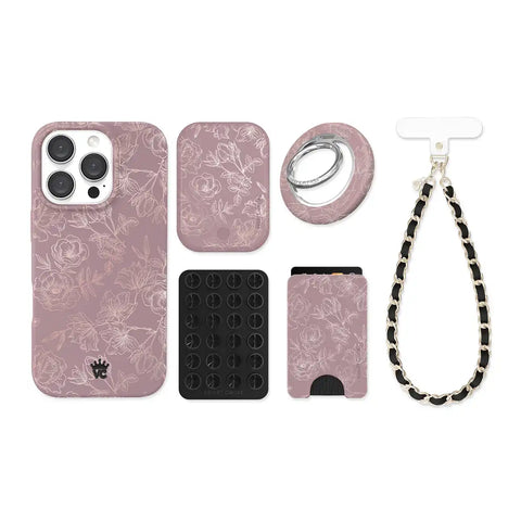 Dusty Rose Chrome Floral iPhone Bundle Set