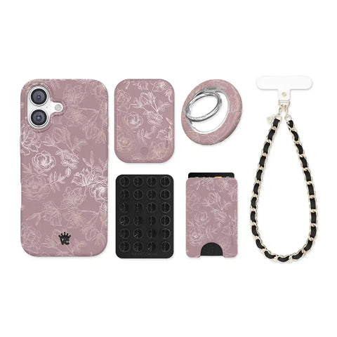 Dusty Rose Chrome Floral iPhone Bundle Set