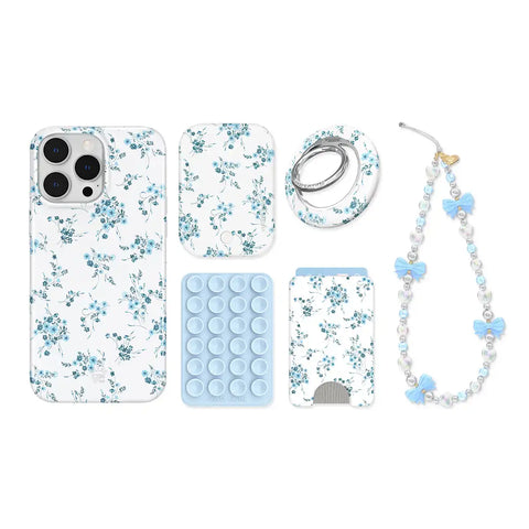 French Blue Floral iPhone Bundle Set