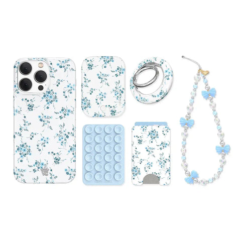 French Blue Floral iPhone Bundle Set
