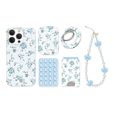 French Blue Floral iPhone Bundle Set