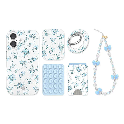 French Blue Floral iPhone Bundle Set