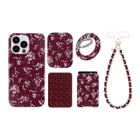 French Burgundy Floral iPhone Bundle Set