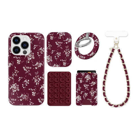 French Burgundy Floral iPhone Bundle Set