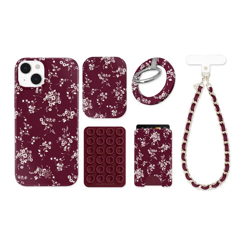 French Burgundy Floral iPhone Bundle Set