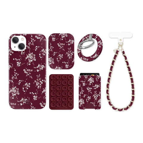 French Burgundy Floral iPhone Bundle Set