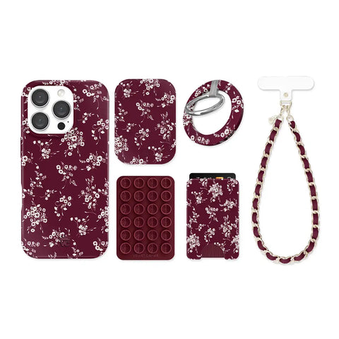 French Burgundy Floral iPhone Bundle Set