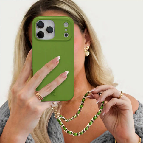 Metallic Green Leather Chain Phone Charm