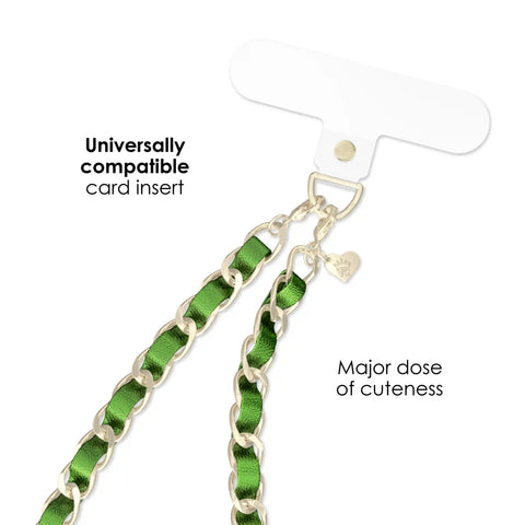 Metallic Green Leather Chain Phone Charm