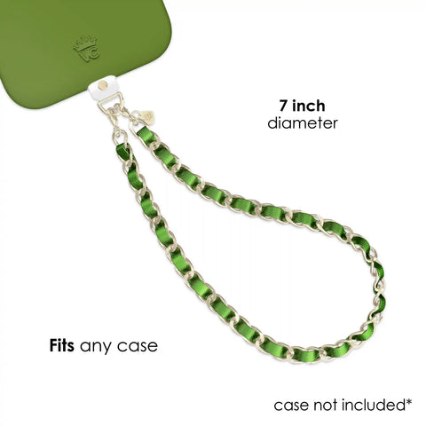 Metallic Green Leather Chain Phone Charm