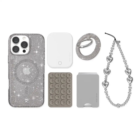 Grey Stardust Glitter iPhone Bundle Set