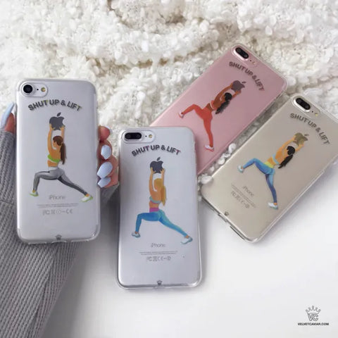 Shut Up & Lift iPhone Case Black Hair Pink Pants
