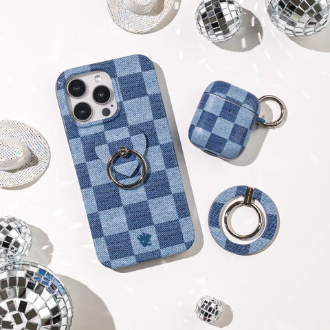 Denim Vibe Checkered Phone Ring