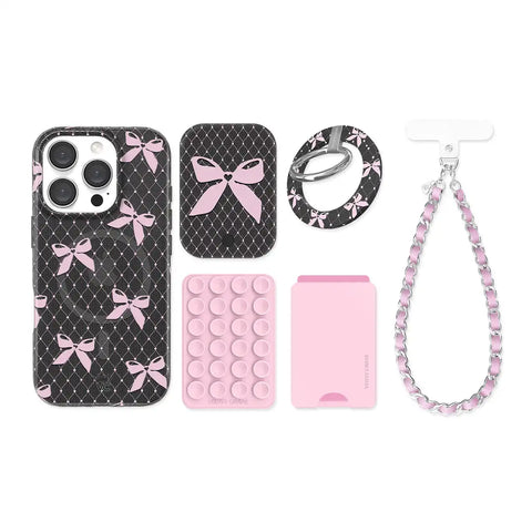 Lacy Pink Bows iPhone Bundle Set