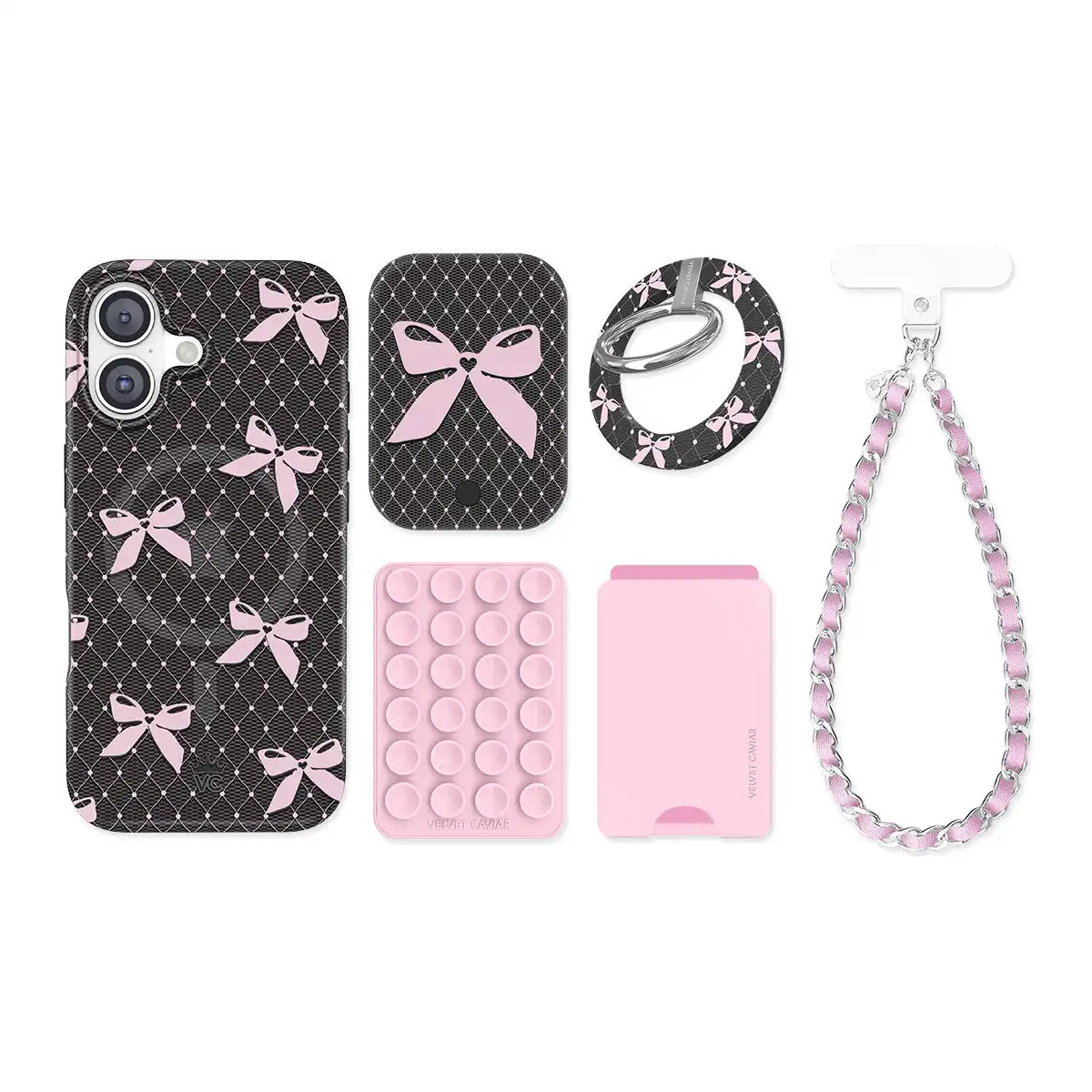Lacy Pink Bows iPhone Bundle Set