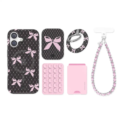Lacy Pink Bows iPhone Bundle Set