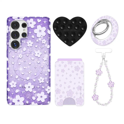 Lavender Cherry Blossom Glitter Samsung Bundle Set