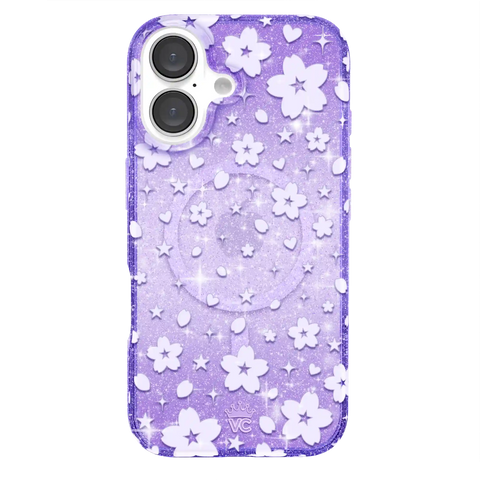 Lavender Cherry Blossom Glitter iPhone Case
