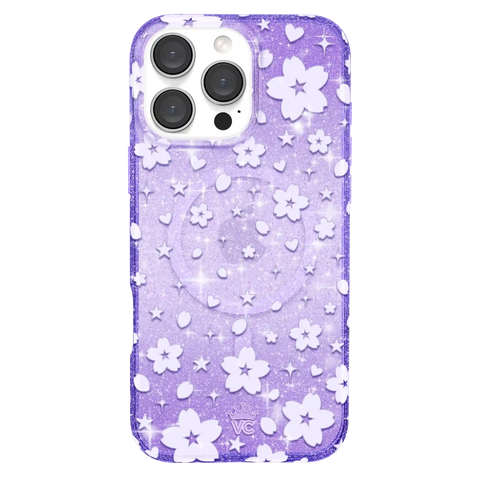 Lavender Cherry Blossom Glitter iPhone Case