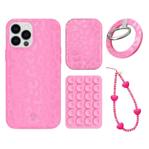 Hot Pink Leopard iPhone Bundle Set - Grip