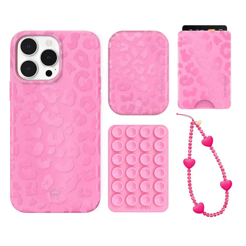Hot Pink Leopard iPhone Bundle Set - Wallet