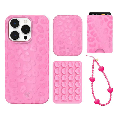 Hot Pink Leopard iPhone Bundle Set - Wallet