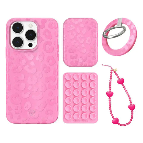 Hot Pink Leopard iPhone Bundle Set - Grip