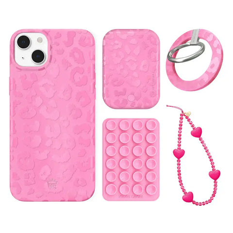 Hot Pink Leopard iPhone Bundle Set - Grip