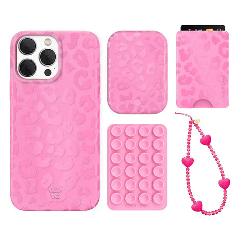 Hot Pink Leopard iPhone Bundle Set - Wallet