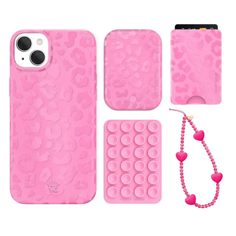 Hot Pink Leopard iPhone Bundle Set - Wallet