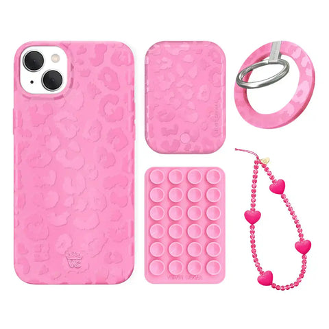 Hot Pink Leopard iPhone Bundle Set - Grip