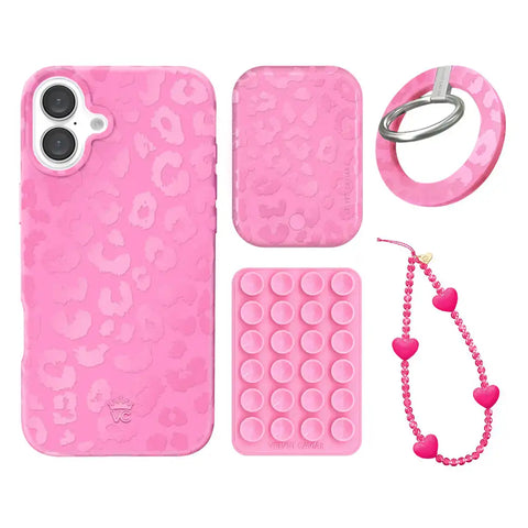 Hot Pink Leopard iPhone Bundle Set - Grip