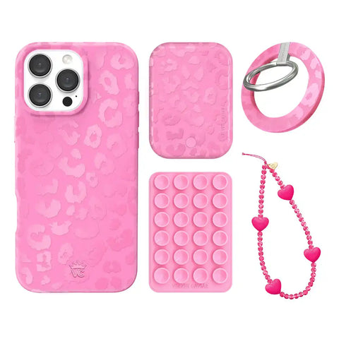 Hot Pink Leopard iPhone Bundle Set - Grip