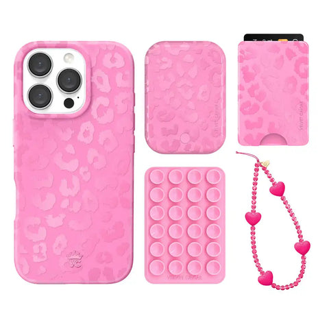 Hot Pink Leopard iPhone Bundle Set - Wallet