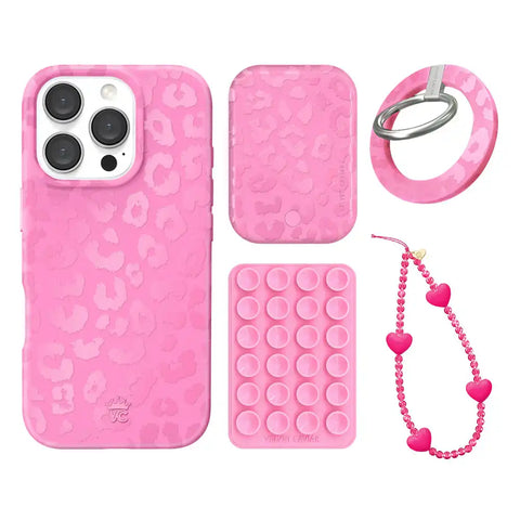 Hot Pink Leopard iPhone Bundle Set - Grip