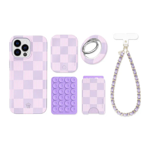 Lilac Vibe Checkered iPhone Bundle Set