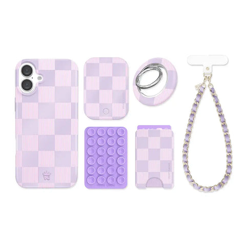 Lilac Vibe Checkered iPhone Bundle Set