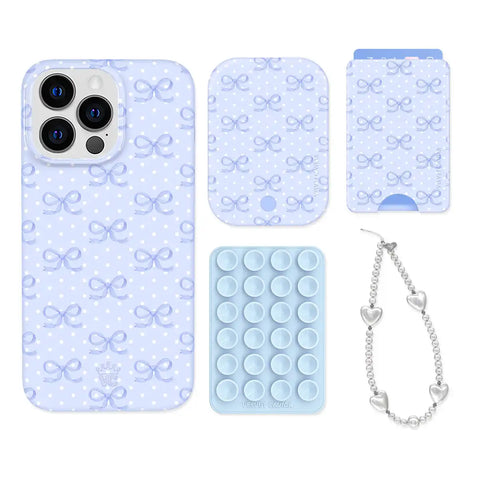 Lovely Blue Bows iPhone Bundle Set - Wallet