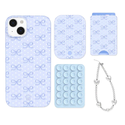 Lovely Blue Bows iPhone Bundle Set - Wallet