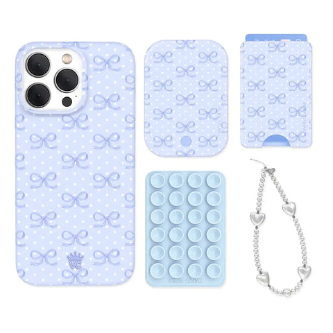 Lovely Blue Bows iPhone Bundle Set - Wallet