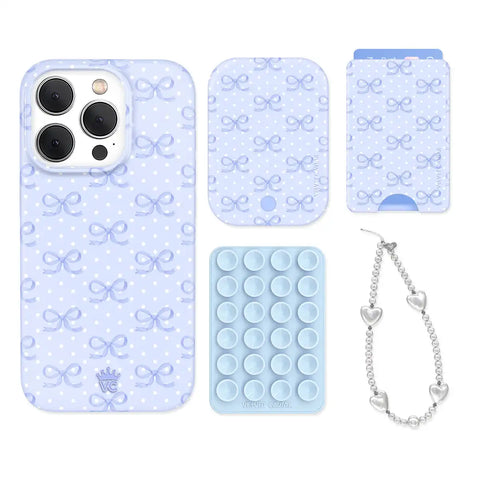 Lovely Blue Bows iPhone Bundle Set - Wallet