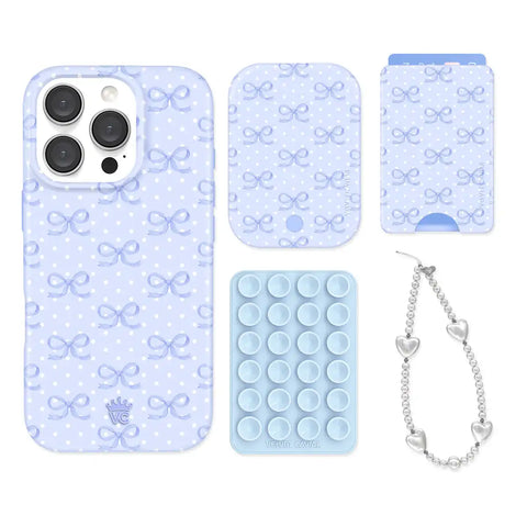 Lovely Blue Bows iPhone Bundle Set - Wallet