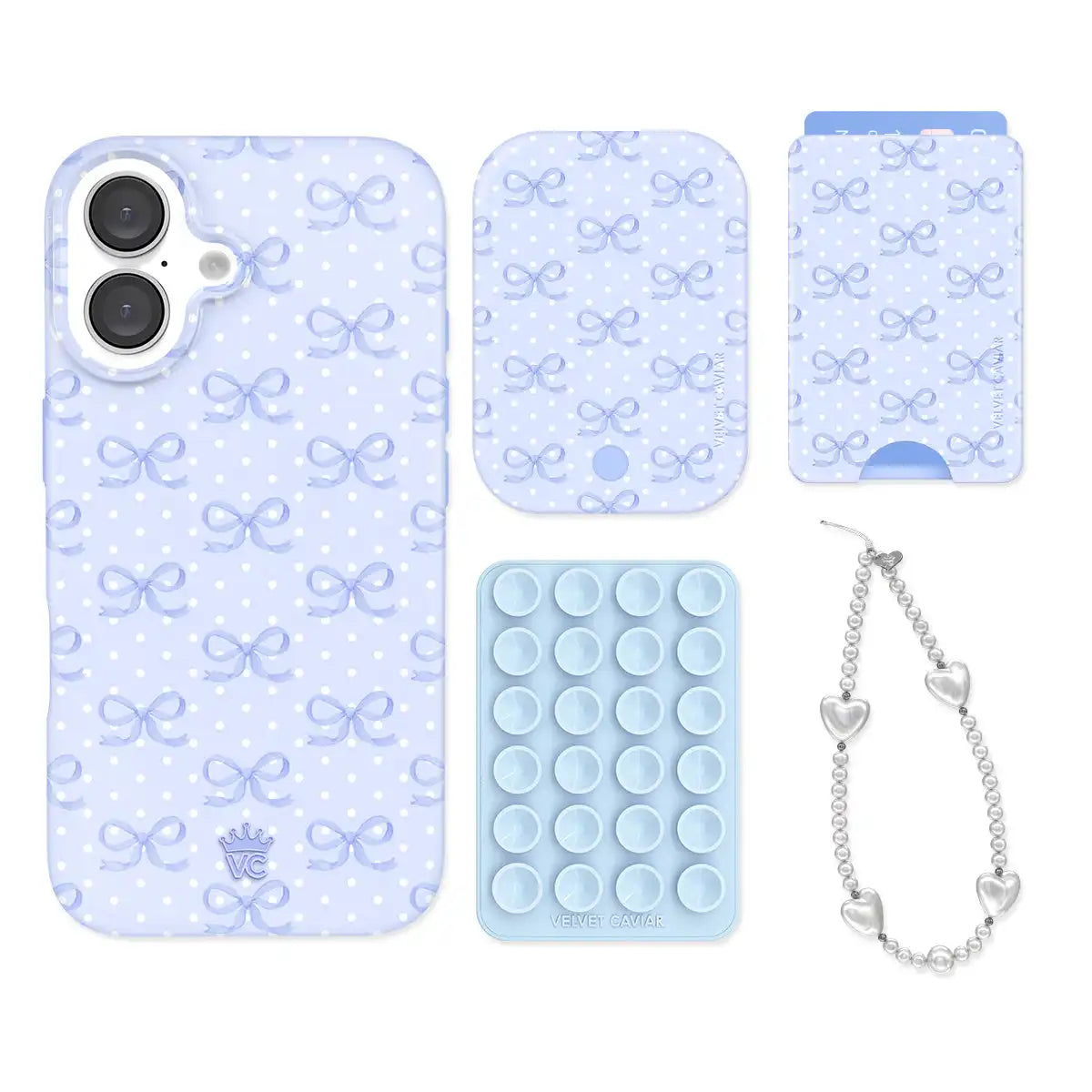 Lovely Blue Bows iPhone Bundle Set - Wallet