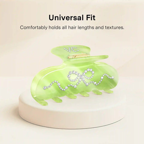 Matcha Swirl Crystal Bow Hair Clip