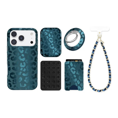 Metallic Navy Leopard iPhone Bundle Set